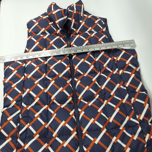 Lands End Womens Down Quilted Puffer Vest Navy Rust White Lattice Print Large - Picture 6 of 6